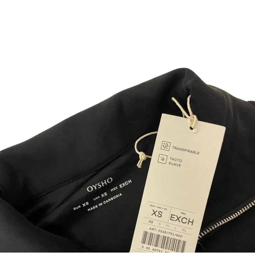 Oysho Womens Jacket XS Black High Neck full Zip Adjustable Waist 0540/791 NWT